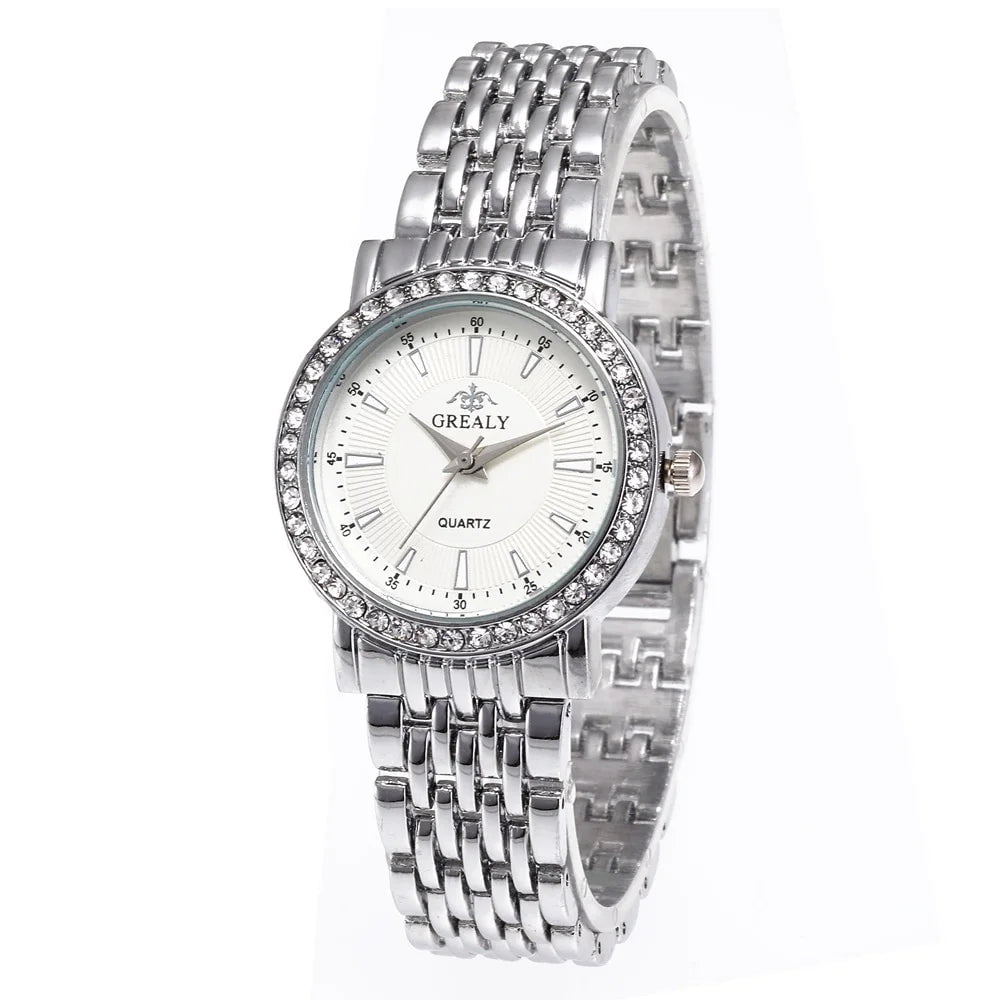 Storazone Silver White Small / CHINA New Casual Watches Women Luxury Fashion Lovers Watch Rhinestone Stainless steel Quartz Watch Men Women Gift Business Wristwatch