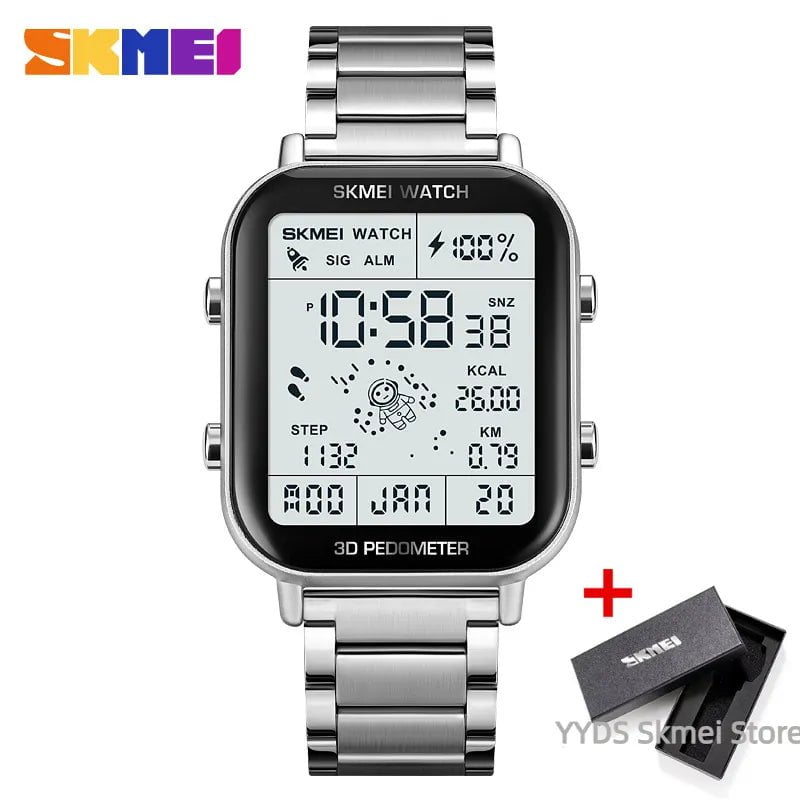 Storazone silver withbox / CHINA SKMEI 1888 Fashion Men's Watch Waterproof Sport Electronic Watches LED Digital Reloj Masculino Men Business Wristwatch Clock