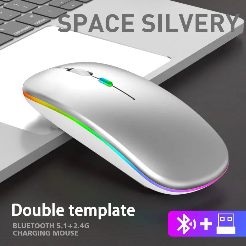 Storazone Silvery Wireless Mouse For Laptop PC Bluetooth RGB Rechargeable Mouses Wireless Computer Silent Mice LED Backlit Ergonomic Gaming Mouse