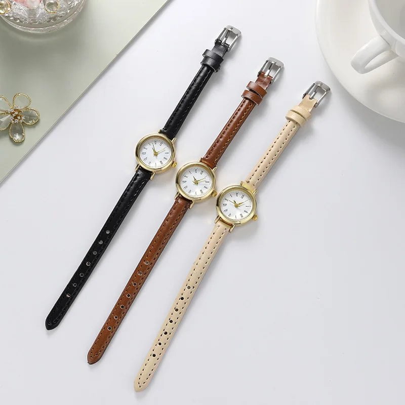 Storazone Simple Women Watches Luxury Design Leather Watch Ladies Quartz Wristwatch Womens Small Round Dial Clock Reloj Mujer