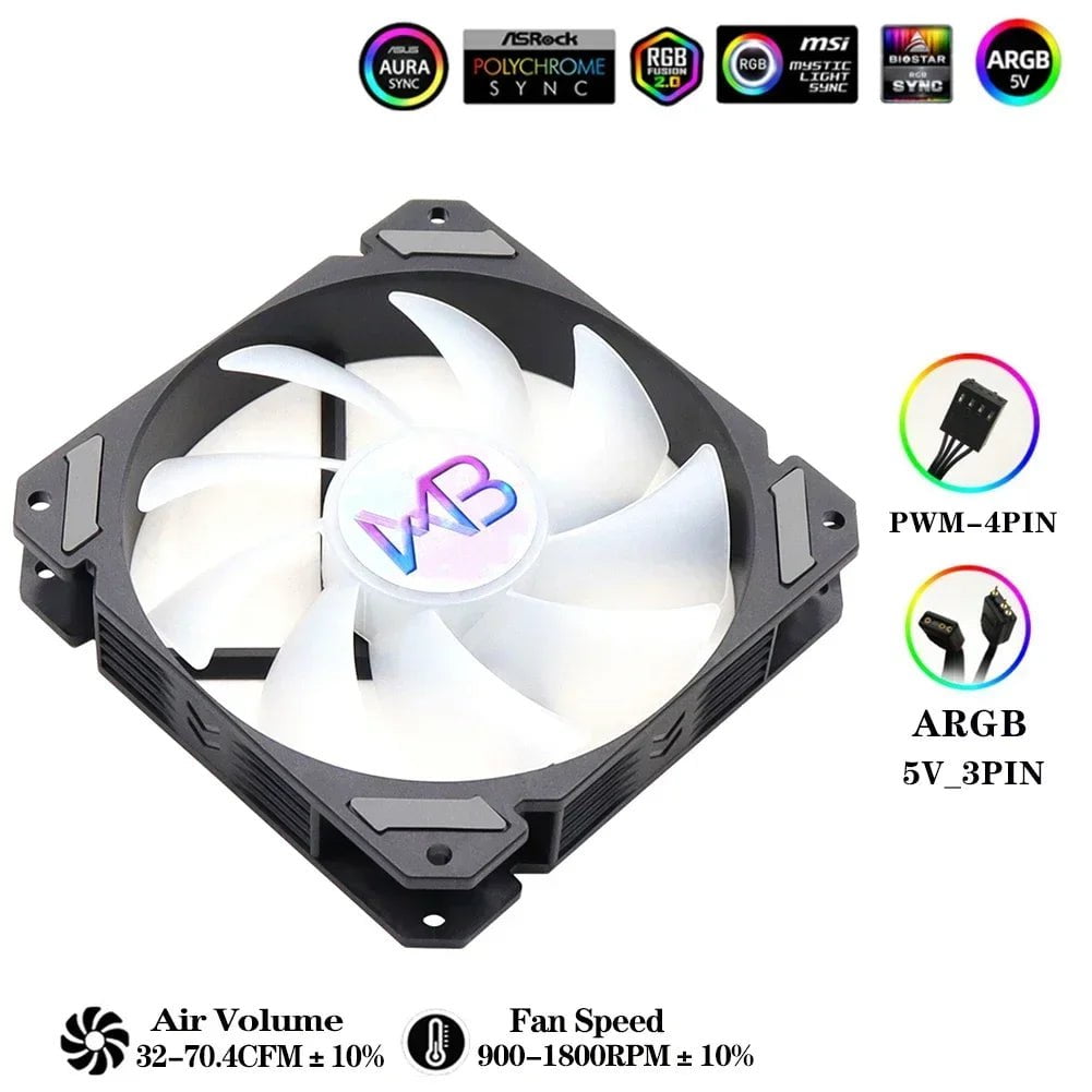 Storazone Single Fan Black / as shown in photo / ARGB | CHINA Wovibo 120mm RGB ARGB Fan Cooler PWM 4PIN 5V 3PIN Ventilateur PC Computer Cooling Case Radiator White Black 12cm Ventilador