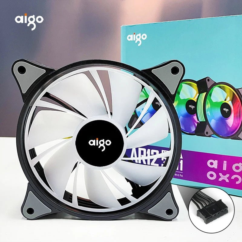 Storazone single fan black / WHITE / A-RGB Aigo AR12 120mm pc computer Case Fan RGB Heatsink aura sync sata port 12cm Cooler argb Silent controller fan cooling ventilador