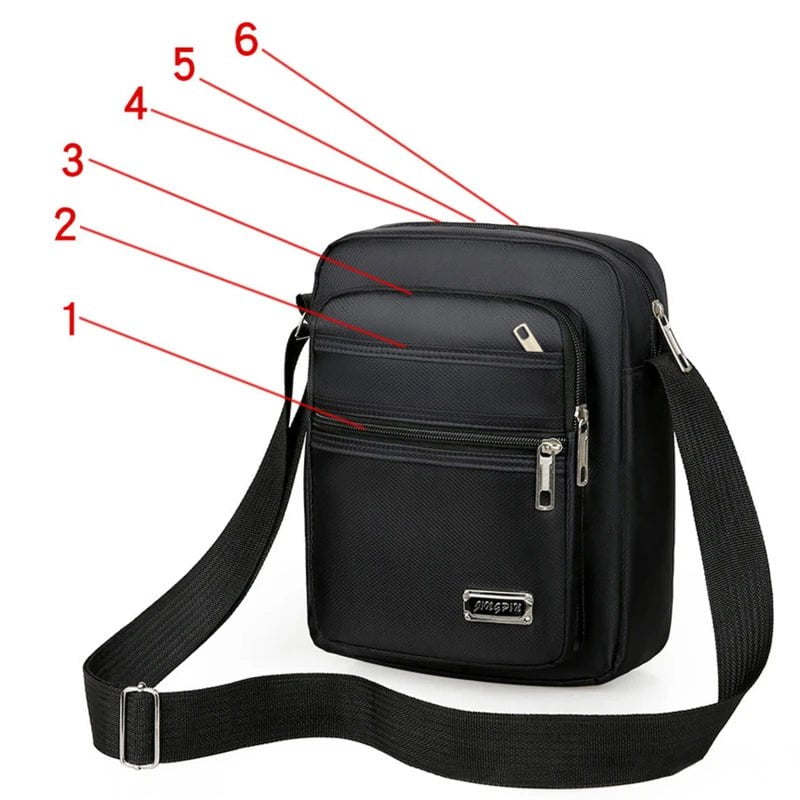 Storazone Six zipper black Men's Shoulder Bag Business Leisure Large Capacity Portable Handbag Multi Layer Waterproof Summer Male's Crossbody Bags