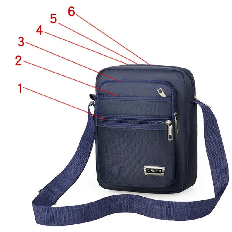 Storazone Six zipper blue Men's Shoulder Bag Business Leisure Large Capacity Portable Handbag Multi Layer Waterproof Summer Male's Crossbody Bags