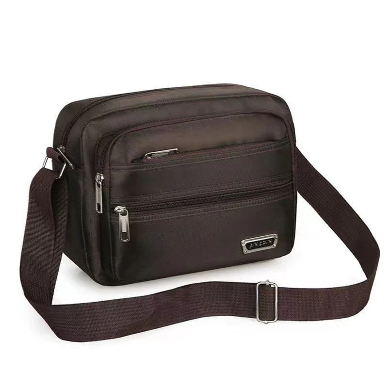 Storazone Six zipper brown 2 Men's Shoulder Bag Business Leisure Large Capacity Portable Handbag Multi Layer Waterproof Summer Male's Crossbody Bags