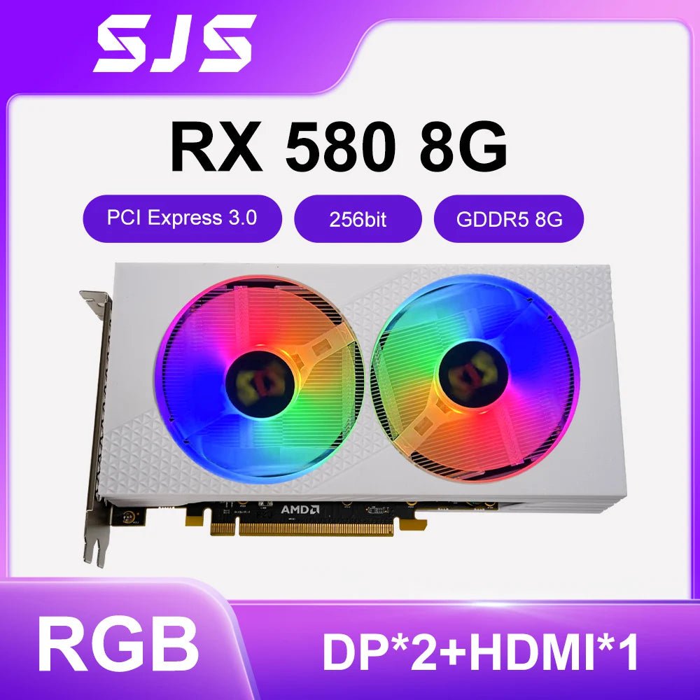 Storazone SJS RX 580 8G 256Bit 2048SP GDDR5 AMD GPU Graphics Cards RX580 White Video Card Radeon 8GB Mining Gaming Card placa de video