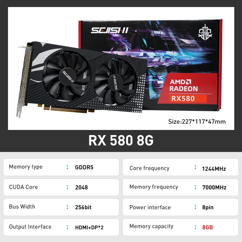 Storazone SJS RX 580 8G 256Bit 2048SP GDDR5 AMD GPU Graphics Cards RX580 White Video Card Radeon 8GB Mining Gaming Card placa de video