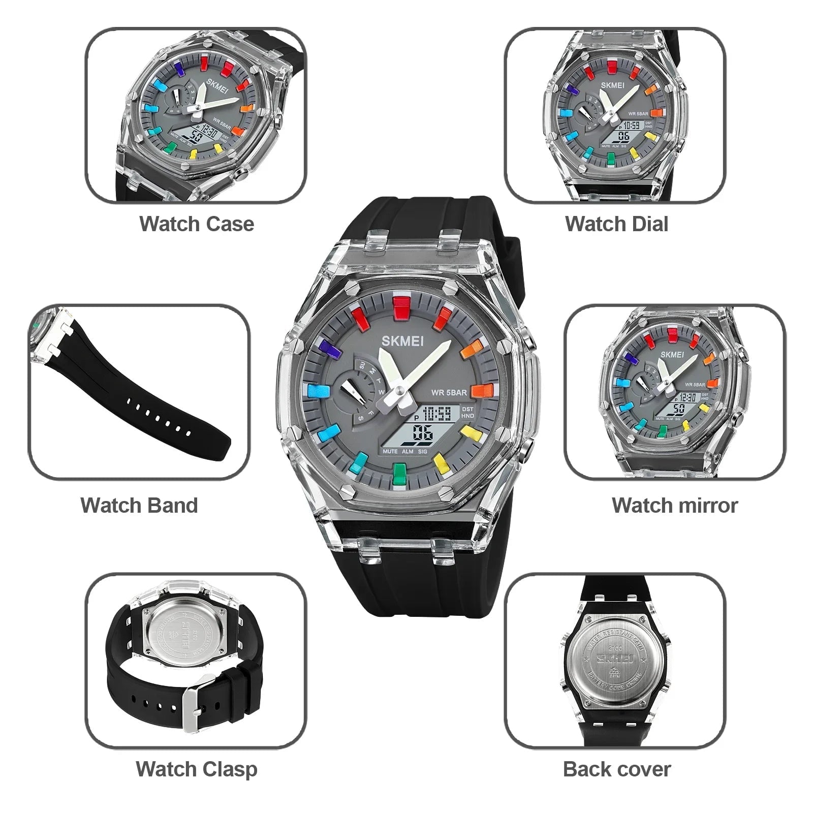 Storazone SKMEI 2100 Outdoor Men Digital Watch Colourful LED Display Watches Waterproof Shock Resistant Mens Wristwatch Clock reloj hombre