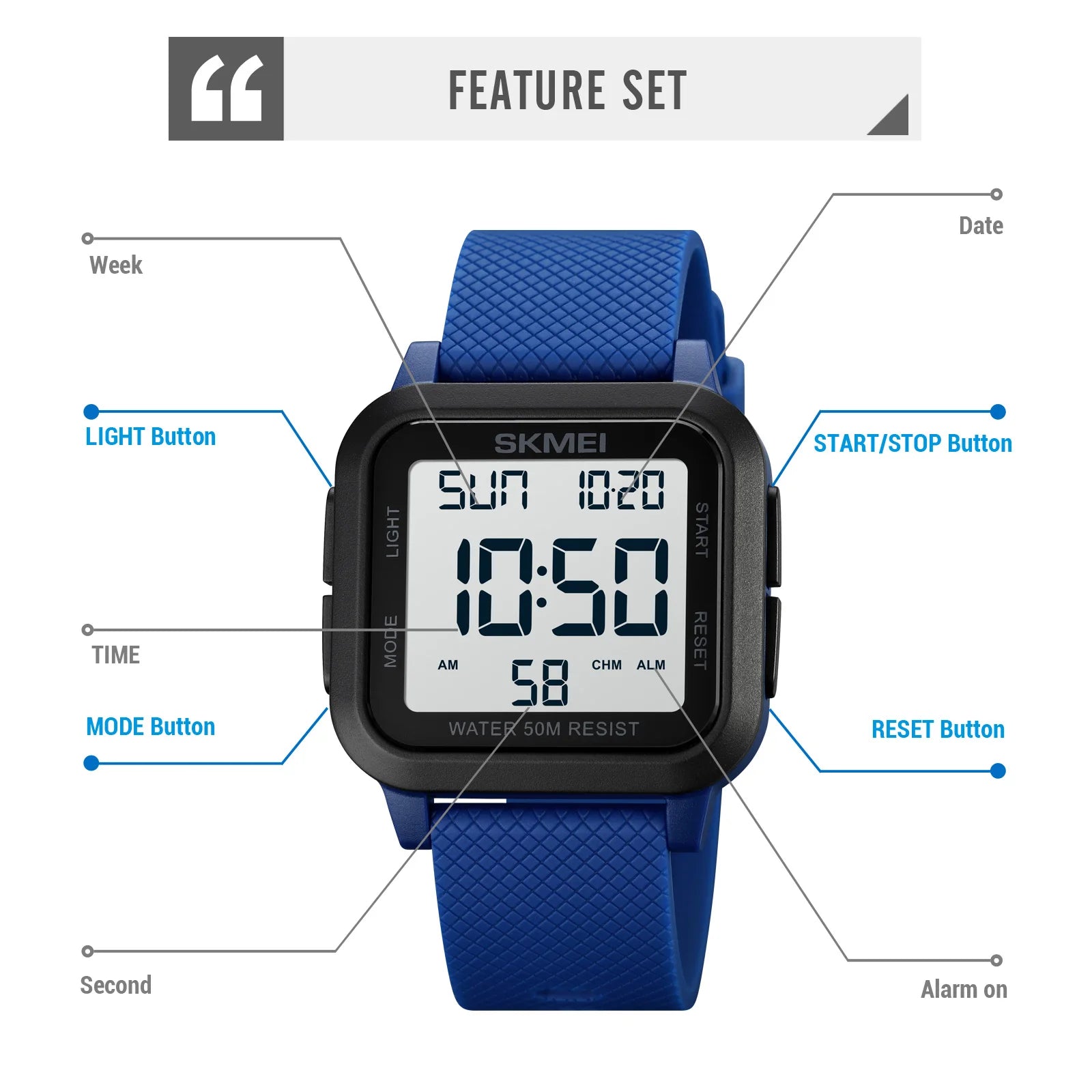 Storazone SKMEI Outdoor Sport Watch Men Alarm Chrono Clock 5Bar Waterproof Military Watches LED Display Shock Digital Watch reloj hombre