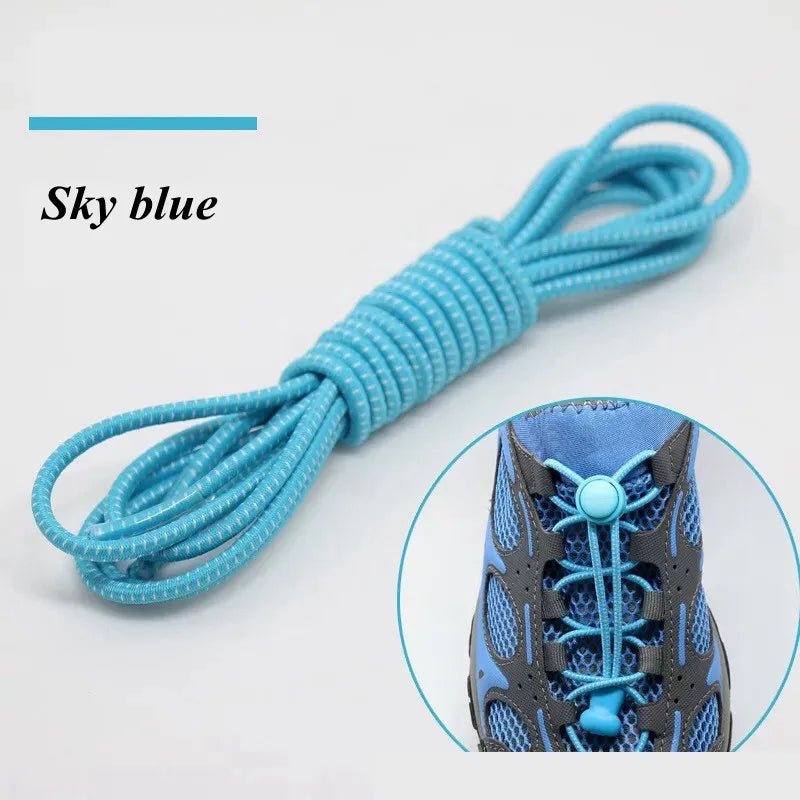 Storazone Sky blue / 100cm / CHINA 1 Pair 22 Colors Elastic Shoelaces Round Locking No Tie Shoe Laces Kids Adult Quick Lazy Laces Rubber Sneakers Shoelace T1