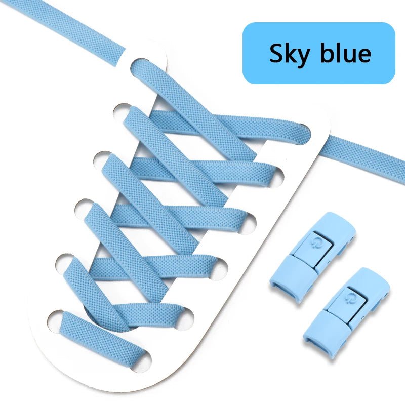 Storazone Sky blue 2023 No Tie Shoe laces Press Lock Shoelaces without ties Elastic Laces Sneaker Kids Adult 8MM Widened Flat Shoelace for Shoes