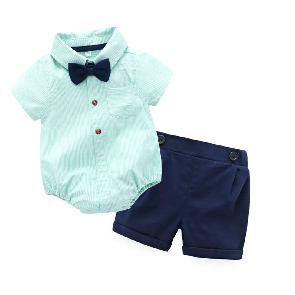 Storazone SKY BLUE / 3M Top and Top Summer Fashion Newborn Boys Formal Clothing Set Cotton Romper Top+ Shorts Baby Gentleman Suit Kids Boys Clothes Sets