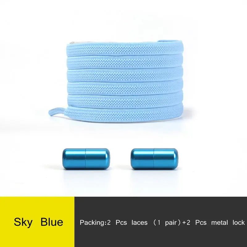 Storazone Sky Blue / CHINA 1Pair Multicolor Lock Elastic Sneaker Laces For Kids Adults and Elderly No Tie Shoelaces Quick Elastic Athletic Running Shoelace