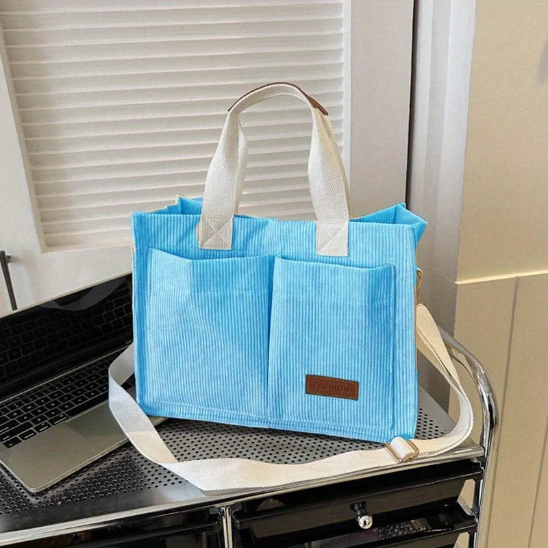 Storazone SKY BLUE Women's Corduroy Tote Bag Large Capcity Handbags for Women Commuting Women's Bag Messenger Shoulder Bag Female Handbag