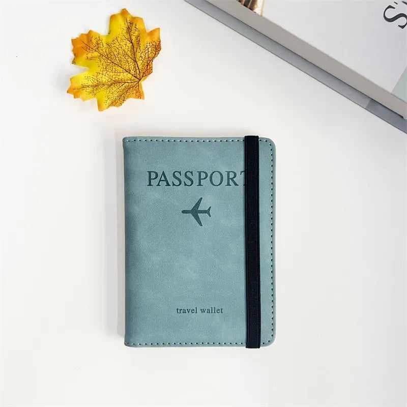 Storazone SkyBlueA Women Men RFID Vintage Business Passport Covers Holder Multi-Function ID Bank Card PU Leather Wallet Case Travel Accessories