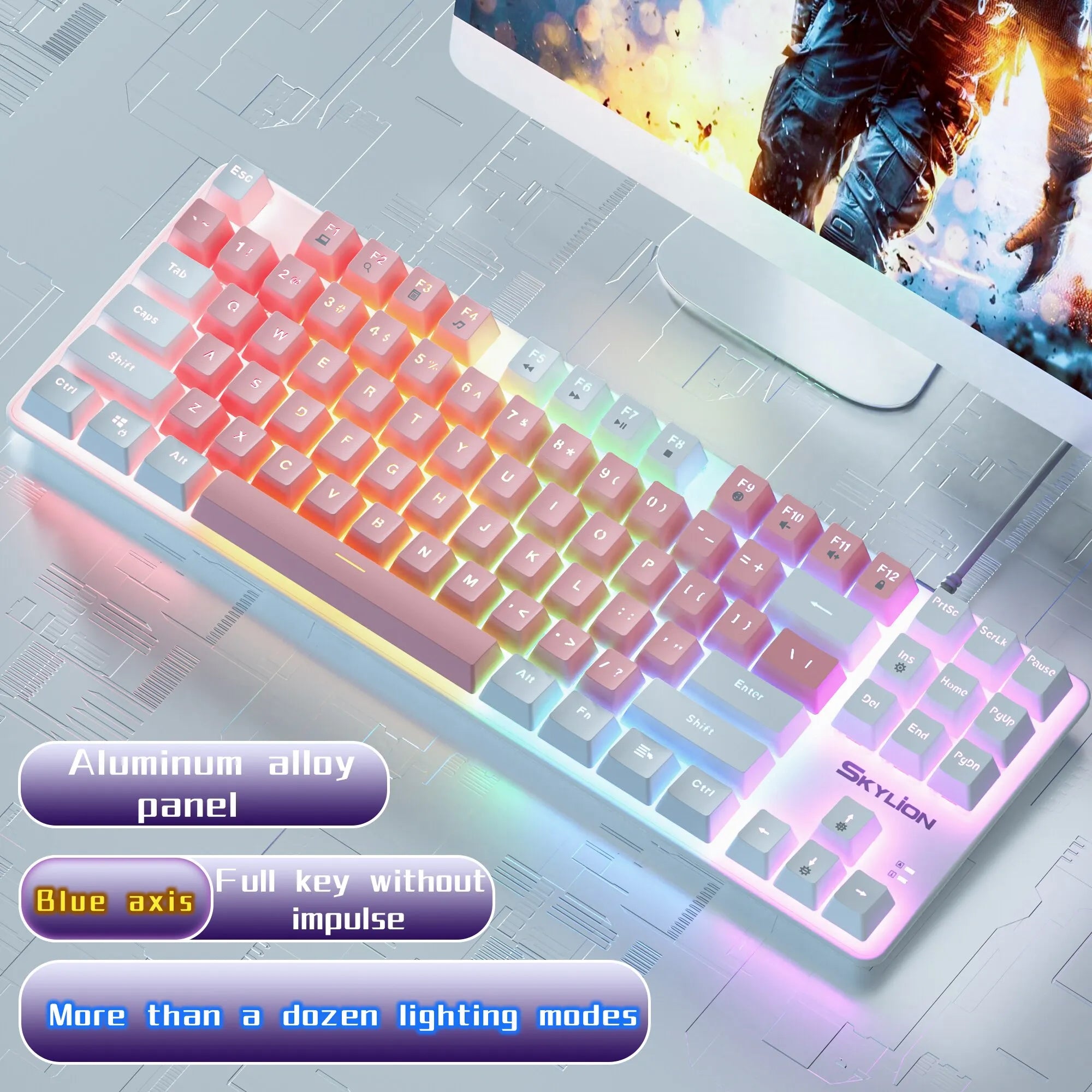 Storazone SKYLION H87 Wired Mechanical Keyboard 10 Kinds of Colorful Lighting Gaming and Office For Microsoft Windows and Apple IOS System