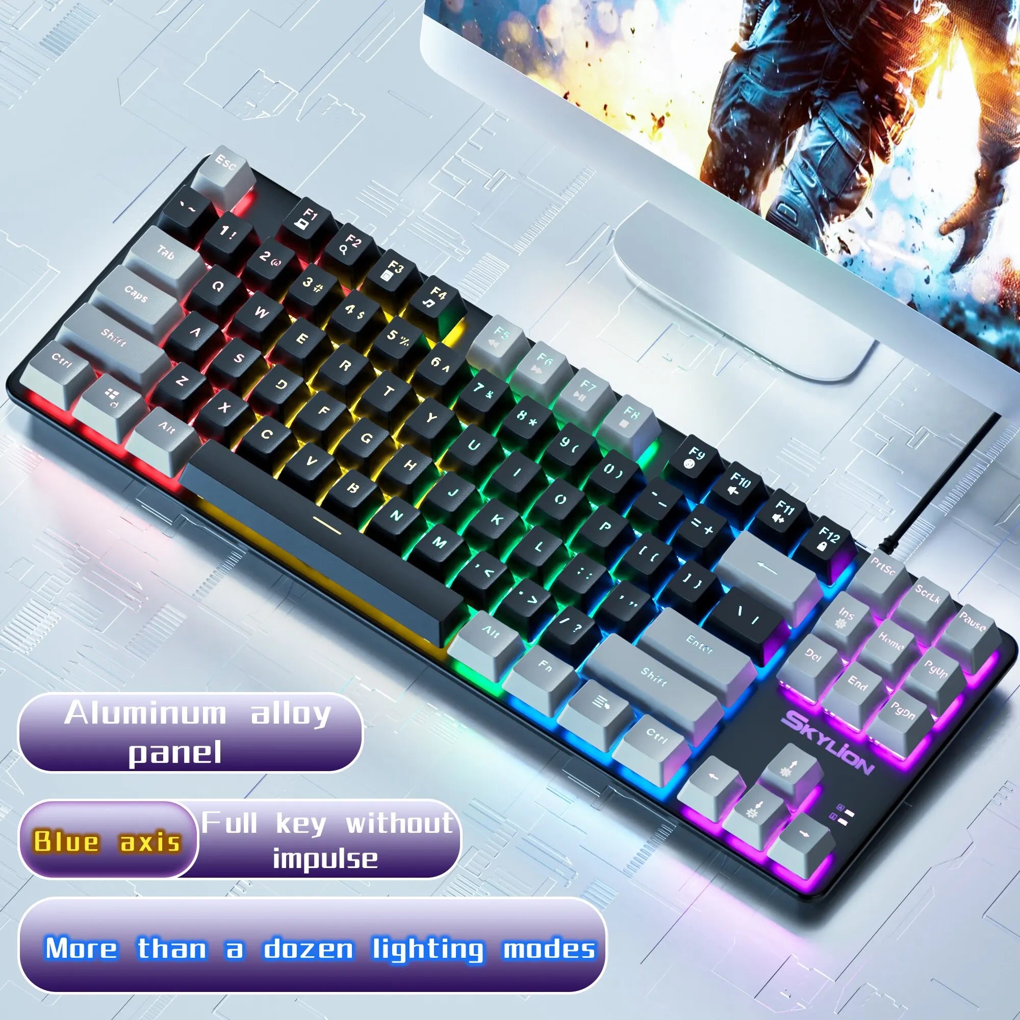 Storazone SKYLION H87 Wired Mechanical Keyboard 10 Kinds of Colorful Lighting Gaming and Office For Microsoft Windows and Apple IOS System