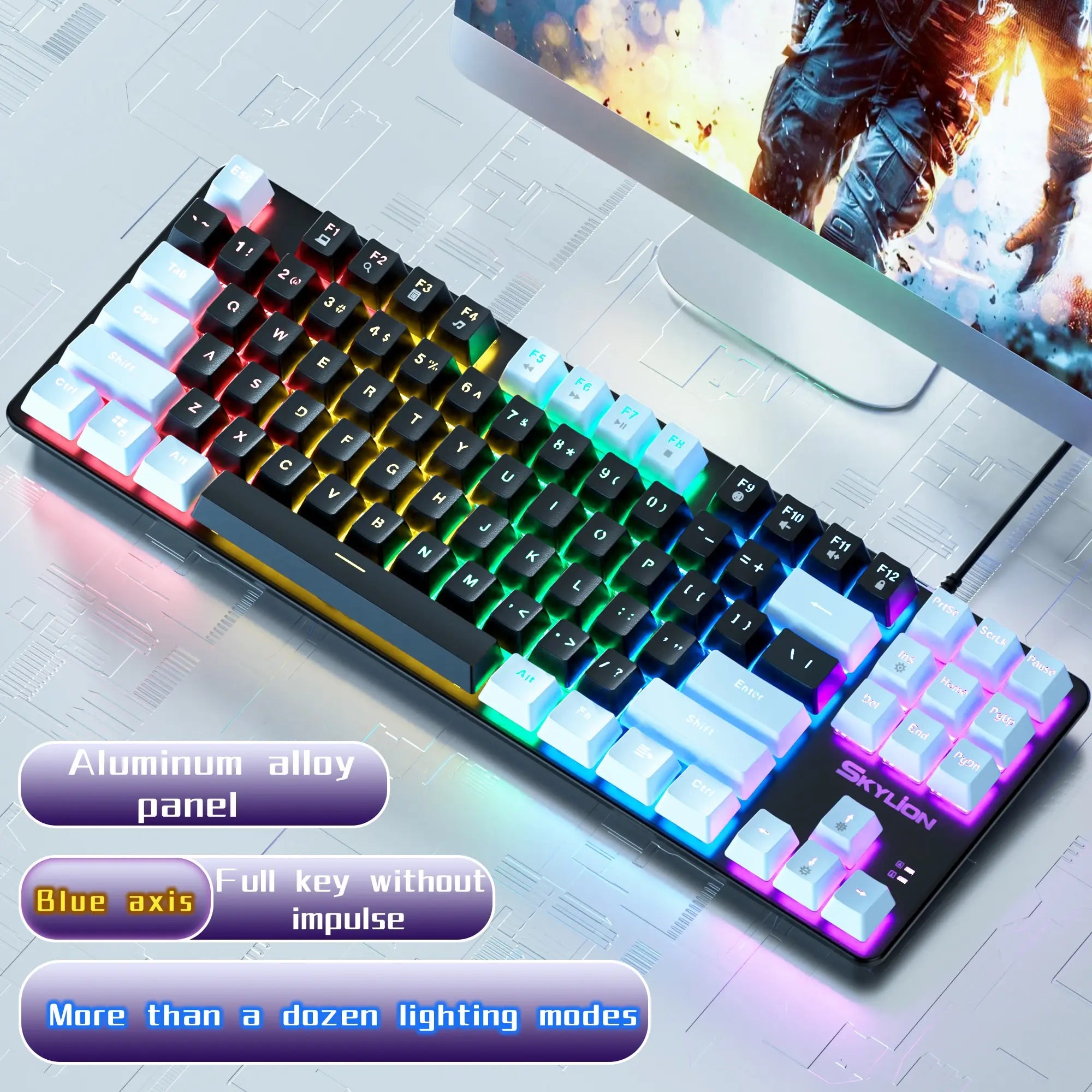 Storazone SKYLION H87 Wired Mechanical Keyboard 10 Kinds of Colorful Lighting Gaming and Office For Microsoft Windows and Apple IOS System