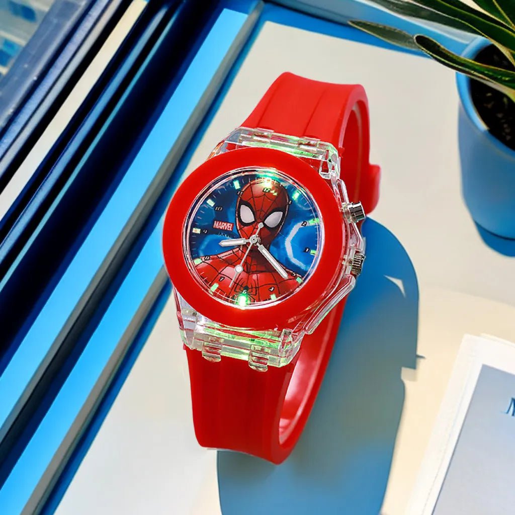 Storazone SM Red Disney Mickey Mouse Girls Watches Children Silicone Strap Colorful Light Spiderman Kids Watch Student Quartz Clock reloj infanti