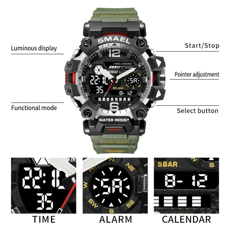 Storazone SMAEL Dual Display Men Watches Waterproof Sports Watch Military Man Alarm Stopwatch Quartz Wristwatch Male Digital Clock 8072