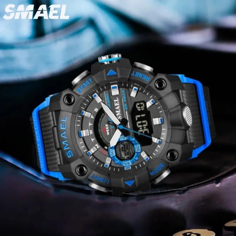 Storazone SMAEL Fashion Sport Watches Men Shock Resistant 50M Waterproof Wristwatch LED Alarm Stopwatch Clock Military 8040 Men Watch