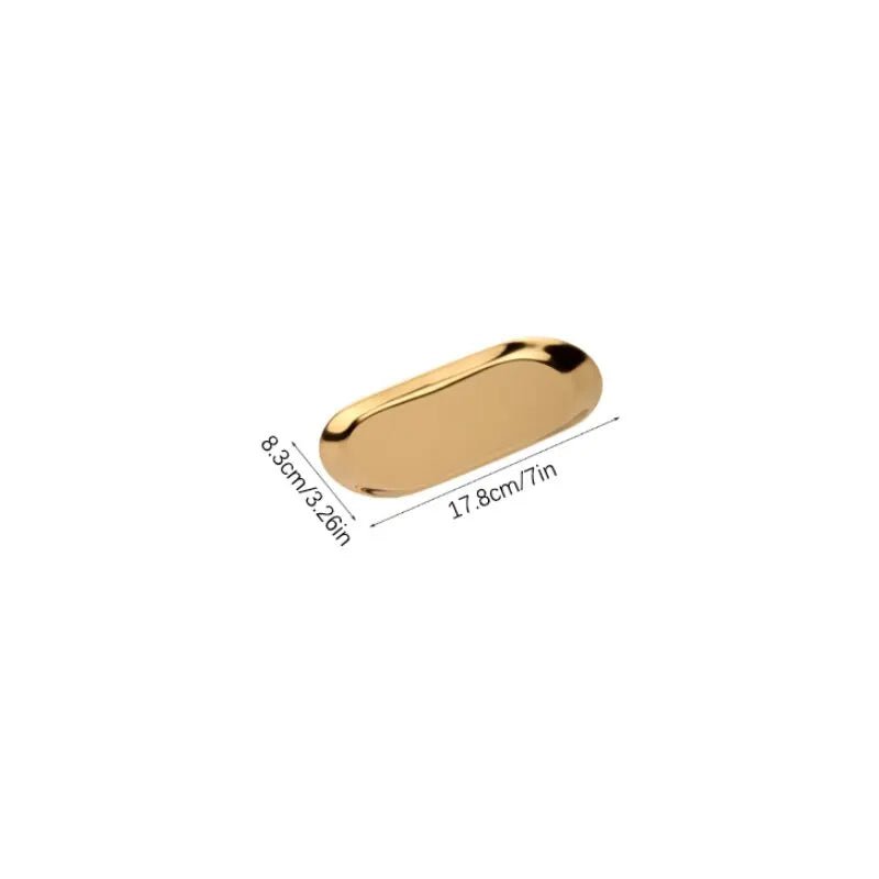 Storazone Small Gold Metals Stainless Steels Oval Tray Jewellery Storage Shelf Desktop Clutter Organiser Birthday Party Decoration Ornaments