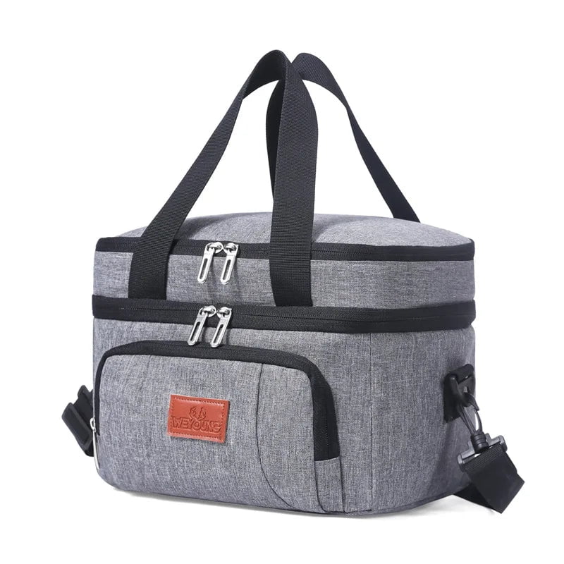 Storazone Small Gray Multifunctional Double Layers Tote Cooler Lunch Bags for Women Men Large Capacity Travel Picnic Lunch Box with Shoulder Strap