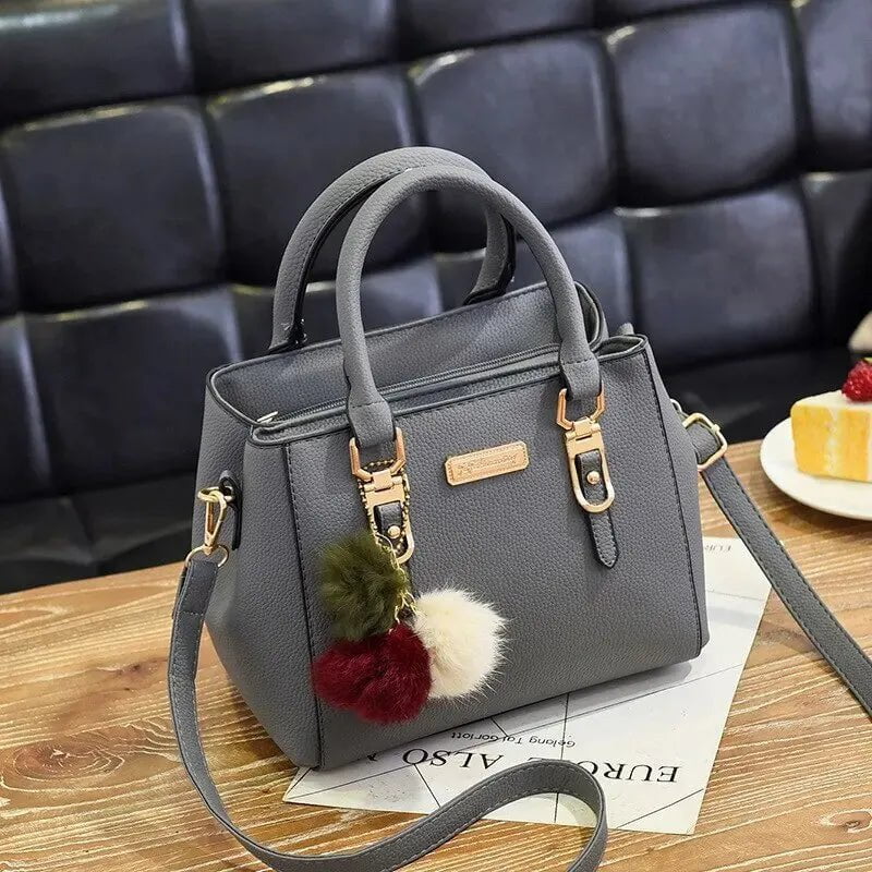 Storazone (Small (longest side 20-30cm)) / dark gray PU Leather Ladies HandBags Women Vintage Purse Plush Tassel Messenger Bags Tote Boston Shoulder Crossbody Bag
