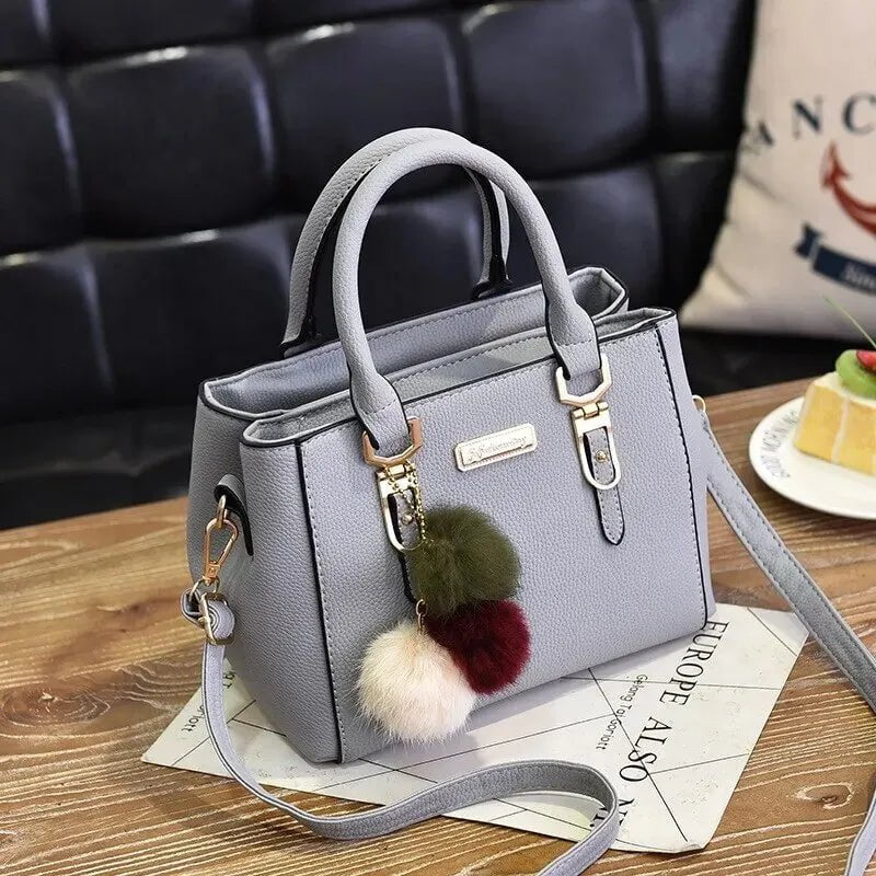 Storazone (Small (longest side 20-30cm)) / light gray PU Leather Ladies HandBags Women Vintage Purse Plush Tassel Messenger Bags Tote Boston Shoulder Crossbody Bag