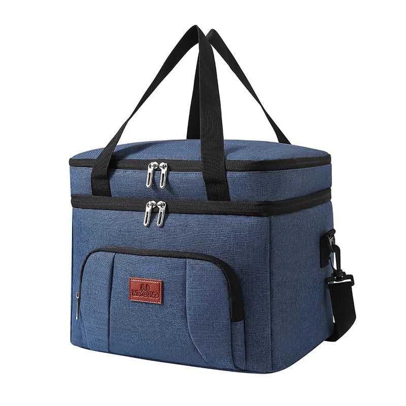 Storazone Small Navy Blue Multifunctional Double Layers Tote Cooler Lunch Bags for Women Men Large Capacity Travel Picnic Lunch Box with Shoulder Strap