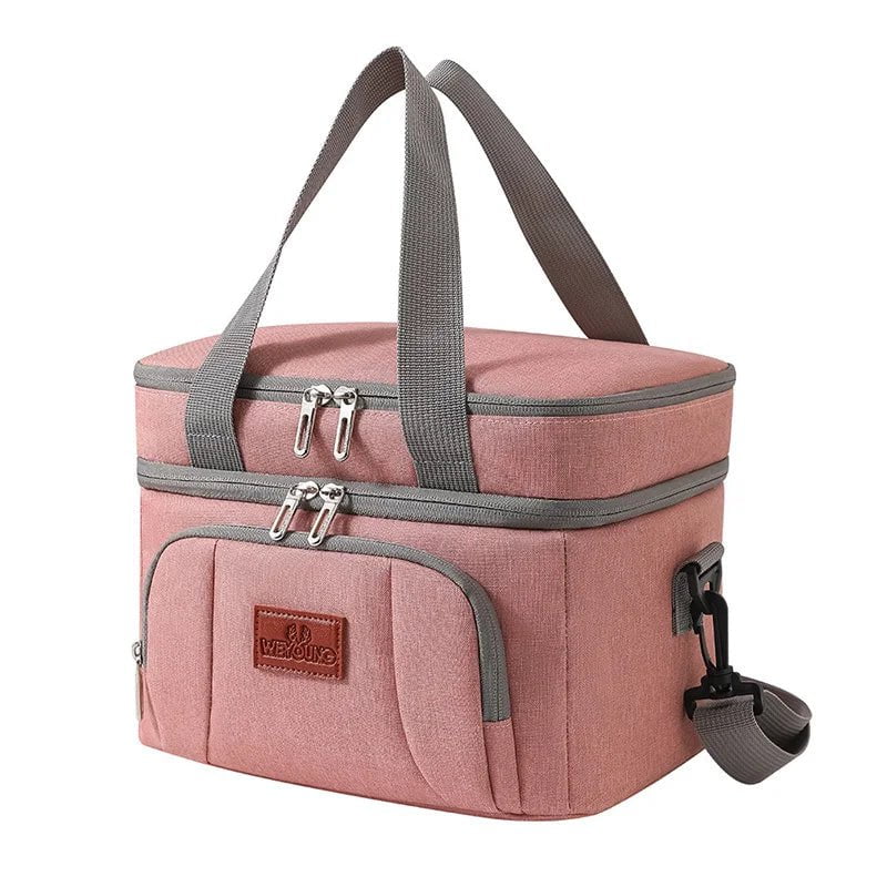 Storazone Small Pink Multifunctional Double Layers Tote Cooler Lunch Bags for Women Men Large Capacity Travel Picnic Lunch Box with Shoulder Strap