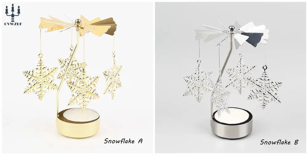 Storazone Snowflake / 1 pc Gold 1pc Metal Hot Rotating Candle Holder Christmas Rotating Candle Holder Dinner Party Wedding Party Candle Holder Decoration Gift