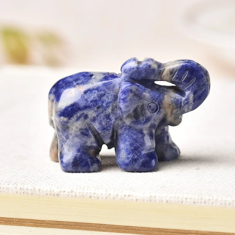 Storazone Sodalite / 1.5inch 1PC Natural Crystal Rose Quartz Elephant Amethyst Obsidian Animals Stone Crafts Small Decoration Home Decor Christmas Present