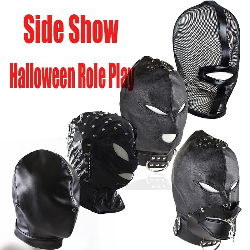 Storazone Soft PU Leather Hood Mask Blindfold Full Head Harness Restraints Mask BDSM Bondage Gimp Halloween Mask Sex Toys for Couples