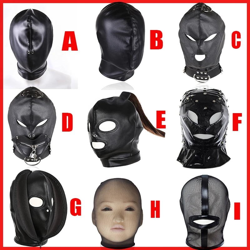 Storazone Soft PU Leather Hood Mask Blindfold Full Head Harness Restraints Mask BDSM Bondage Gimp Halloween Mask Sex Toys for Couples