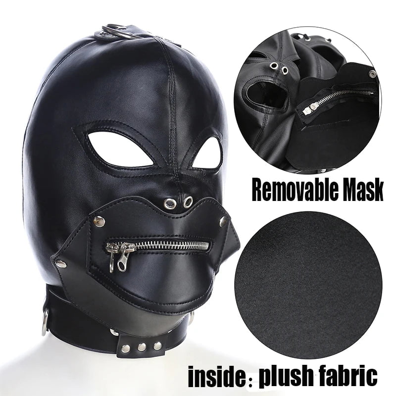 Storazone Soft PU Leather Hood Mask Blindfold Full Head Harness Restraints Mask BDSM Bondage Gimp Halloween Mask Sex Toys for Couples