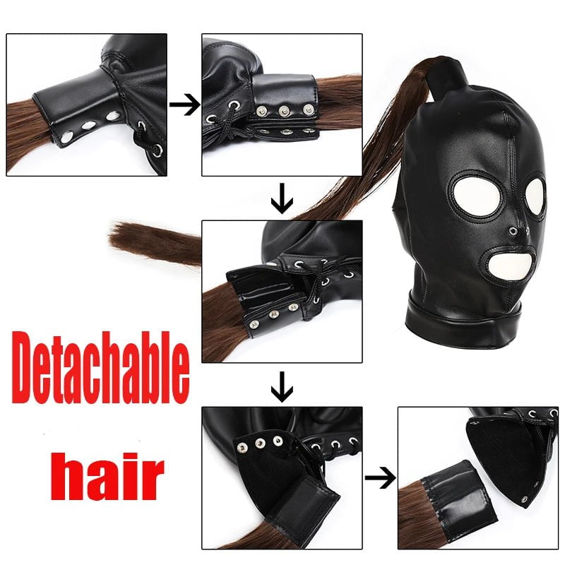 Storazone Soft PU Leather Hood Mask Blindfold Full Head Harness Restraints Mask BDSM Bondage Gimp Halloween Mask Sex Toys for Couples