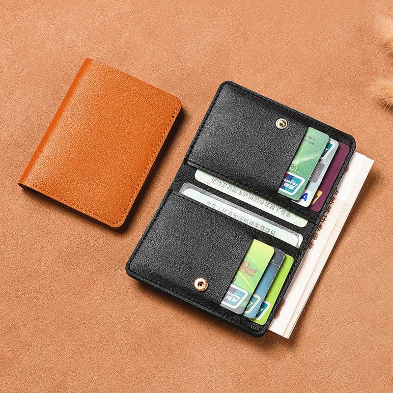 Storazone Solid Color PU Leather Small Wallet for Women Short Simple Women's Purse with Buttons Ultra Thin Credit Card Bag Coin Purse