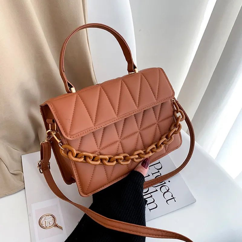 Storazone Solid Plaid Crossbody Bags For Women, Chain Decor Fashion Shoulder Bag Ladies Handbag For Daily Used