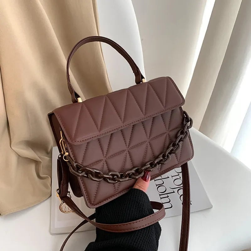 Storazone Solid Plaid Crossbody Bags For Women, Chain Decor Fashion Shoulder Bag Ladies Handbag For Daily Used