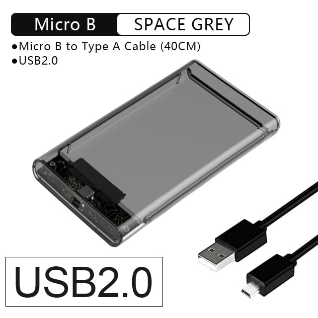 Storazone SpaceGray-USB2.0 3.0/2.0 HDD Enclosure  2.5inch SATA SSD Hard Drive Case with 5Gbps Transfer Speed and Transparent Design Mobile External Housing