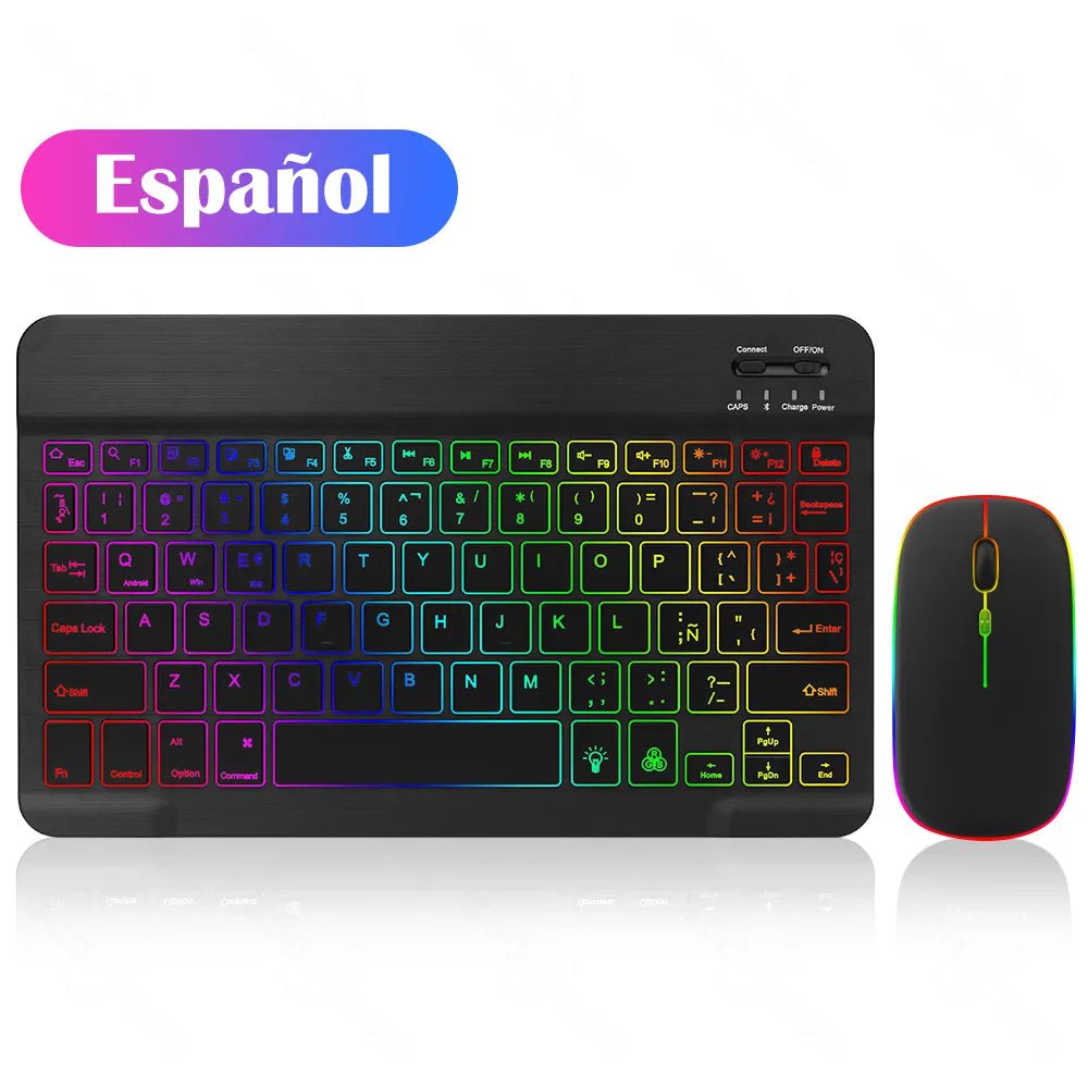 Storazone Spanish Black 10inch Backlit For iPad Keyboard and Mouse Backlight Bluetooth Keyboard For IOS Android Windows Wireless Keyboard and Mouse