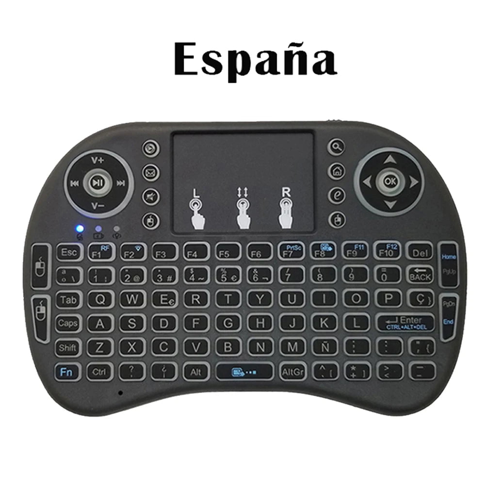 Storazone Spanish / Lithium Version 2.4G Air Mouse with Touchpad Keyboard i8 Arabic French Spanish Russian Backlit Mini Wireless Keyboard for PC Android TV Box