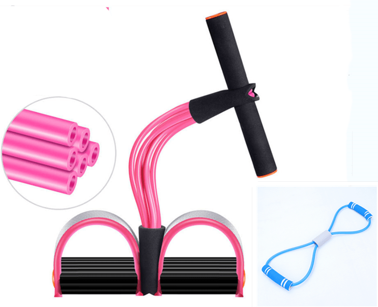 STORAZONE Sportwear Pink6Tubewith Blue Rally set Natural Latex Foot Pedal Elastic Pull Rope with Handle Fitness Equipment Bodybuilding Expander