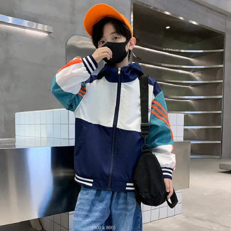 Storazone Spring Clothes Boys Jacket For Children Outwear Jacket Boys 4-14 Years Hooded Vertical Stripes mid-length Windbreaker For Boys