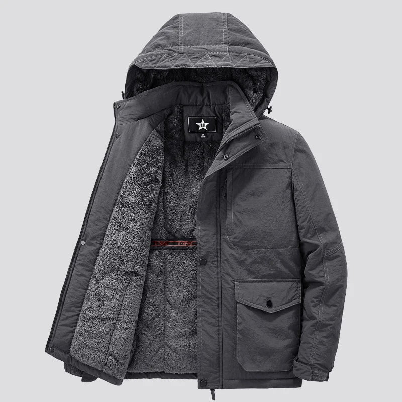 Storazone SQ8663grey / S Nice Winter Fleece Mens Parka Thicken Windproof Jacket Male Cargo Vintage Cotton Coat Fashion Warm Casual Parkas Men Jackets 6XL