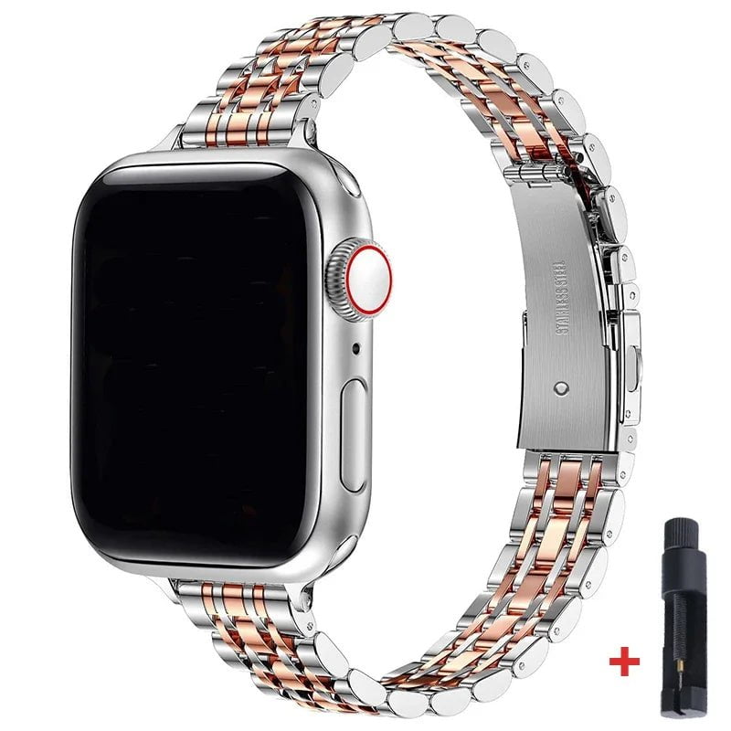 Storazone SRose Gold-Tool / 38 40 41mm / CHINA Stainless Steel Strap For Apple Watch Ultra 2 Band 49mm 42mm 44mm Metal Bracelet iWatch Series 9 8 7 6 SE 5 4 3 Women 45mm 41mm