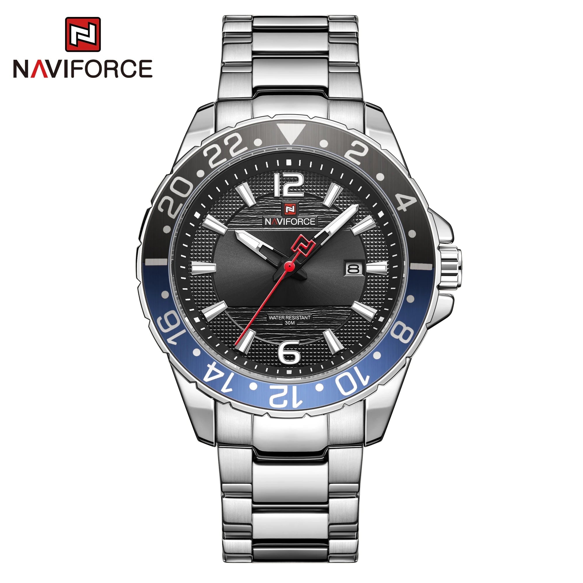 Storazone SSB Naviforce Casual Brand Men's Watch Stainless Steel Sports Watch for Men Quartz Date Clock with Luminous Hands Relogio Masculino