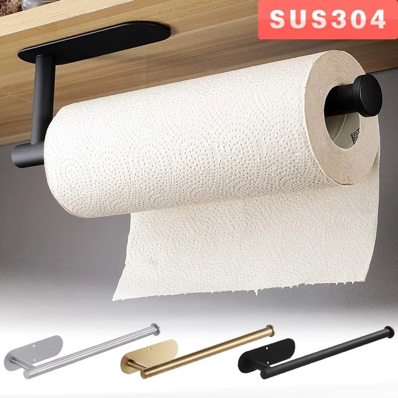 Storazone Stainless Steel Paper Towel Holder Adhesive Toilet Roll Paper Holder No Hole Punch Kitchen Bathroom Toilet Lengthen Storage Rack