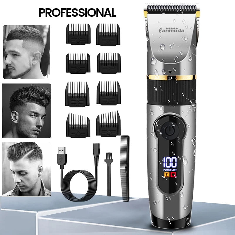 Storazone Standard Professional Hair Clipper Rechargeable Electric Trimmer For Men Beard Kids Barber Cutting Machine Haircut LED Screen Waterproof